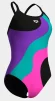 Купальник закритий для жінок Arena MULTI SLICES SWIMSUIT LIGHTDRO чорний, бузковий, бірюзовий, рожевий Жін 44 - 3