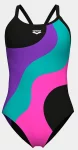 Купальник закритий для жінок Arena MULTI SLICES SWIMSUIT LIGHTDRO чорний, бузковий, бірюзовий, рожевий Жін 44