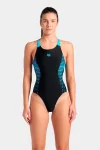 Купальник закритий для жінок Arena OPENINGS SWIMSUIT V BACK LB чорно-бірюзовий Жін