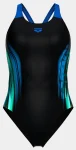 Купальник закритий для жінок Arena BREATH SWIMSUIT V BACK LB синій, чорний, бірюзовий Жін