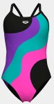 Купальник закритий для жінок Arena MULTI SLICES SWIMSUIT LIGHTDRO чорний, бузковий, бірюзовий, рожевий Жін 40