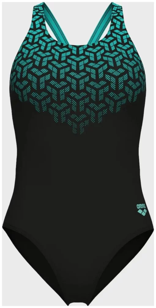 Купальник закритий для жінок Arena KIKKO V SWIMSUIT V BACK GRAPHI чорний, зелений Жін 38