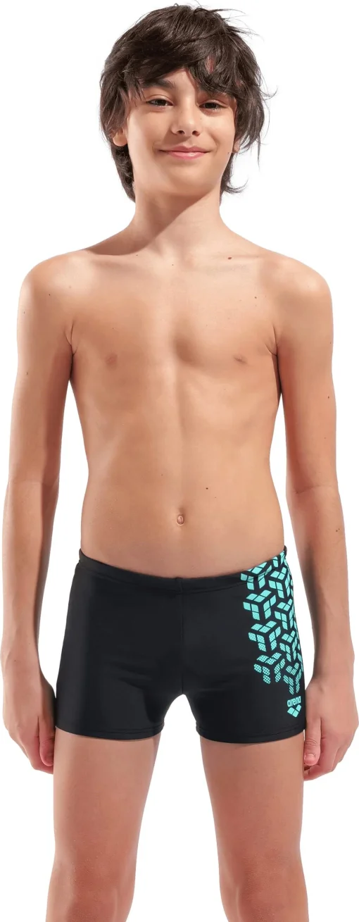 Плавки-шорти для хлопчиків Arena KIKKO V SWIM SHORT GRAPHIC чорний, бірюзовий дитячий 140 см (006720-508)