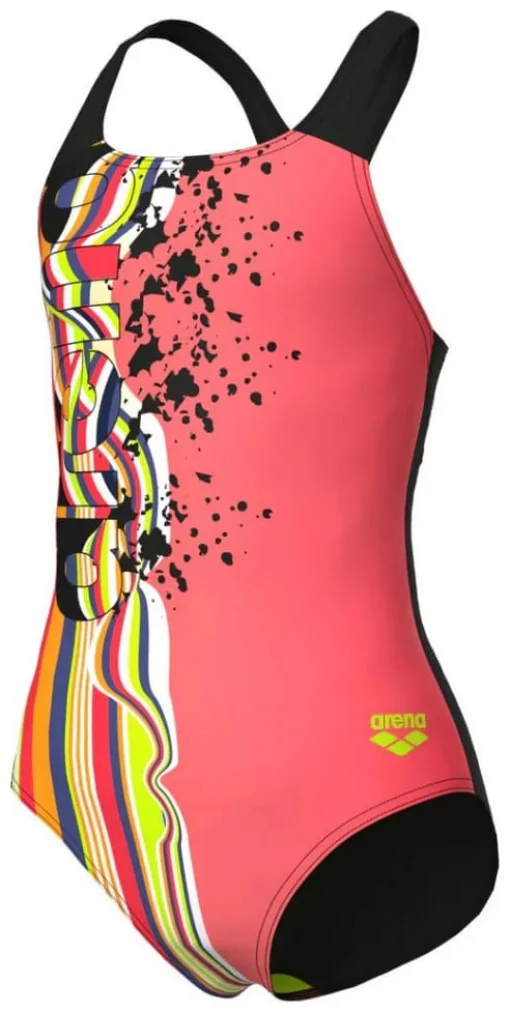 Купальник закритий для дівчат Arena PALETTE SWIMSUIT SWIM PRO BACK кораловий, чорний Діт 140 см