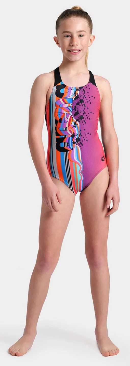 Купальник для дівчат Arena PALETTE SWIMSUIT SWIM PRO BACK рожевий, чорний, мультикольор Діт 116 см