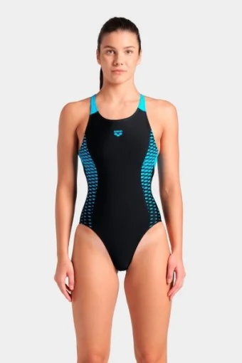 Купальник закритий для жінок Arena OPENINGS SWIMSUIT V BACK LB чорно-бірюзовий Жін 42