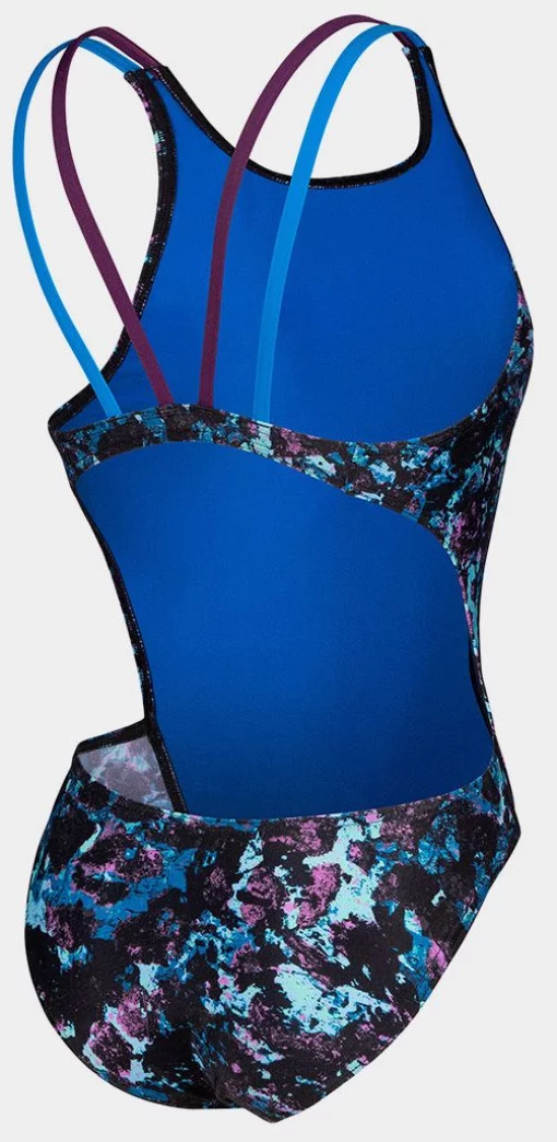 Купальник закритий для жінок Arena ROCKIN SWIMSUIT SWIM TECH MULT чорний, синій, фіолетовий Жін