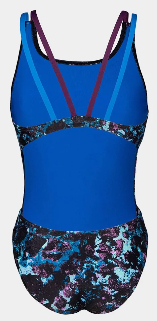 Купальник закритий для жінок Arena ROCKIN SWIMSUIT SWIM TECH MULT чорний, синій, фіолетовий Жін 40
