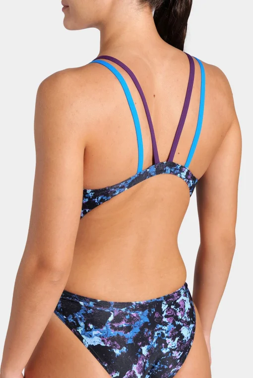 Купальник закритий для жінок Arena ROCKIN SWIMSUIT SWIM TECH MULT чорний, синій, фіолетовий Жін 40
