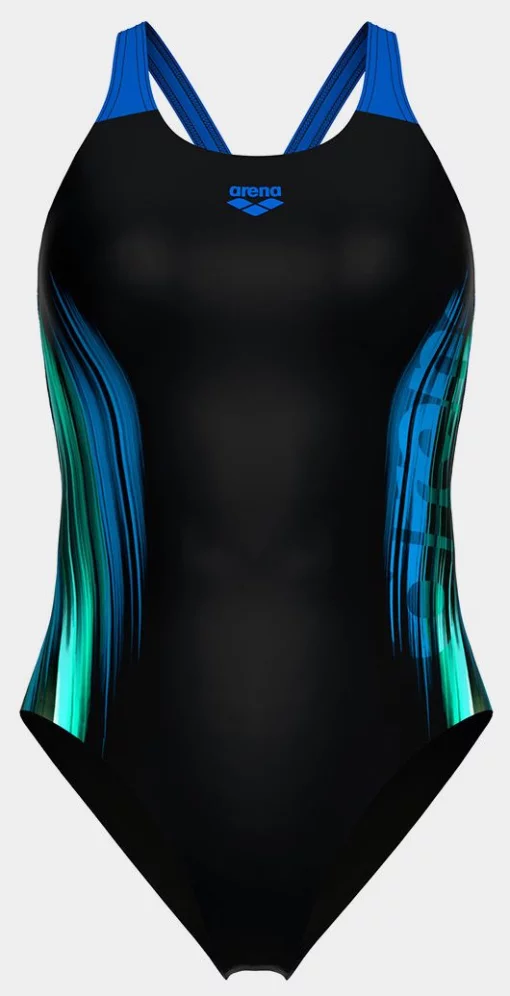 Купальник закритий для жінок Arena BREATH SWIMSUIT V BACK LB синій, чорний, бірюзовий Жін