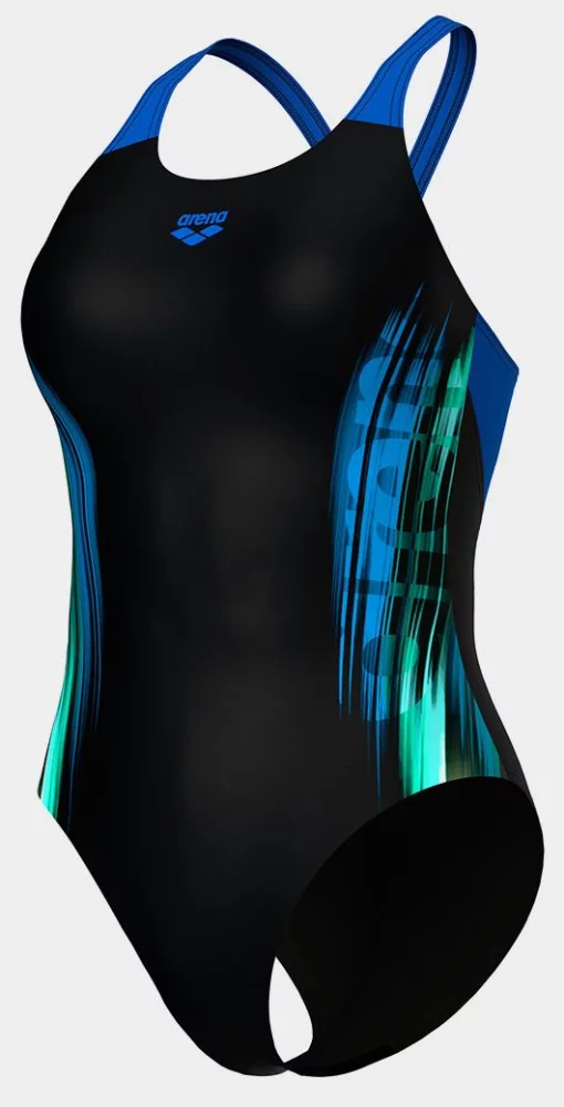 Купальник закритий для жінок Arena BREATH SWIMSUIT V BACK LB синій, чорний, бірюзовий Жін