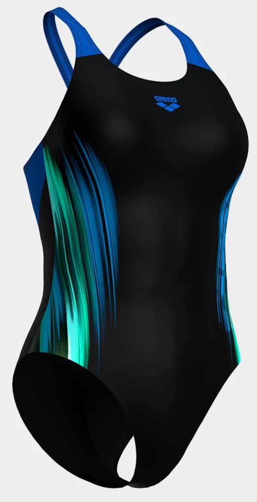 Купальник закритий для жінок Arena BREATH SWIMSUIT V BACK LB синій, чорний, бірюзовий Жін