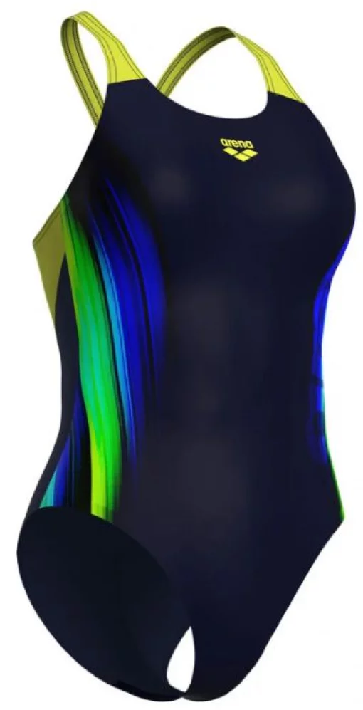 Купальник закритий для жінок Arena BREATH SWIMSUIT V BACK LB чорний, жовтий, зелений, синій Жін