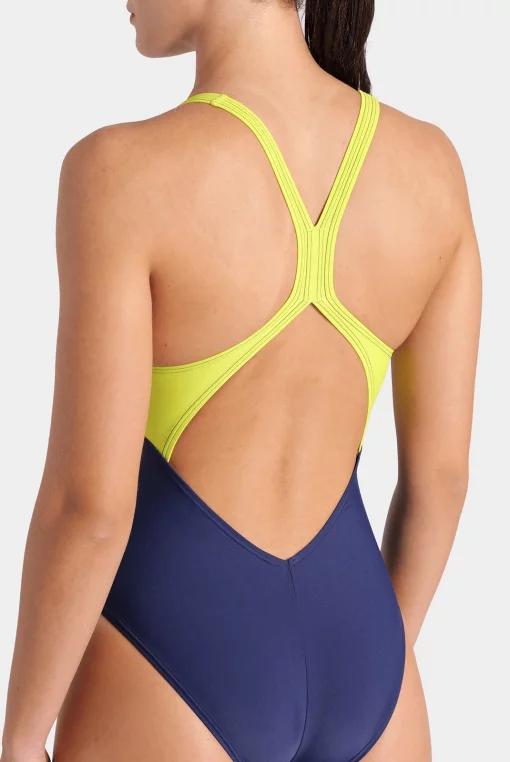 Купальник закритий для жінок Arena BREATH SWIMSUIT V BACK LB чорний, жовтий, зелений, синій Жін