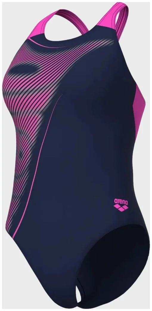 Купальник закритий для жінок Arena BRIGHT GLARE SWIMSUIT V BACK фіолетовий Жін 40