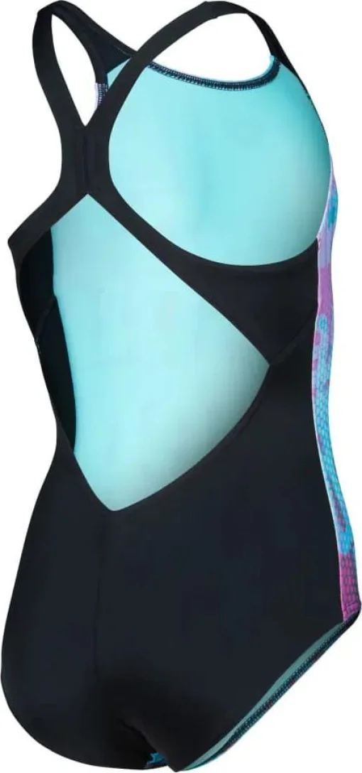 Купальник закритий для дівчат Arena MULTI COLOURS SWIMSUIT V BACK блакитний, чорний дитячий 128 см (009007-509)