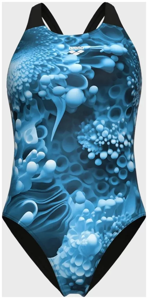 Купальник закритий для жінок Arena BLUE FLOWERS SWIMSUIT V BACK синій, чорний Жін 42