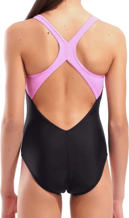 Купальник закритий для дівчат Arena TALES SWIMSUIT V BACK чорний, жовтий, рожевий дитячий 116 см (009085-590)