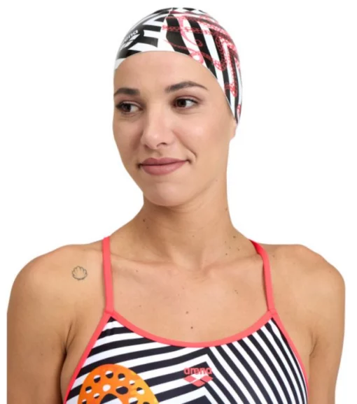 Шапка для плавання Arena PRINT 2 чорний, білий, червоний Уні OSFM