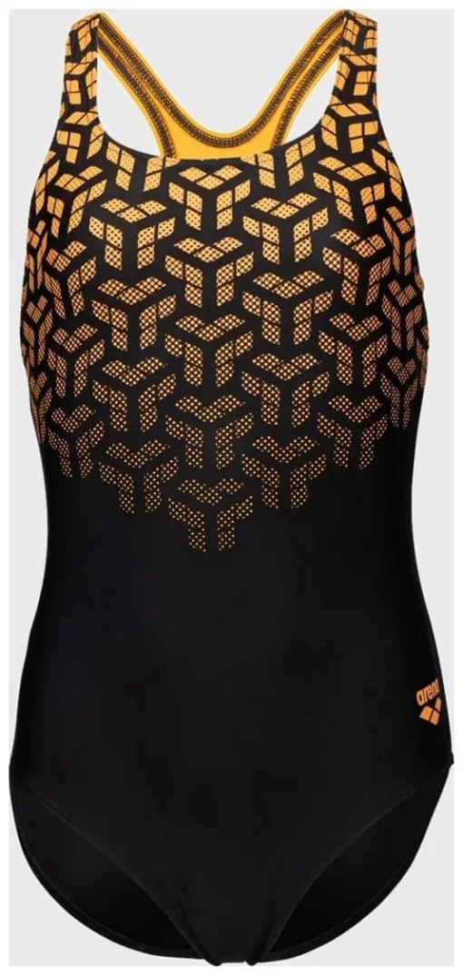 Купальник закритий для дівчат Arena KIKKO V SWIMSUIT SWIM PRO BACK чорний, жовтий Діт 140 см