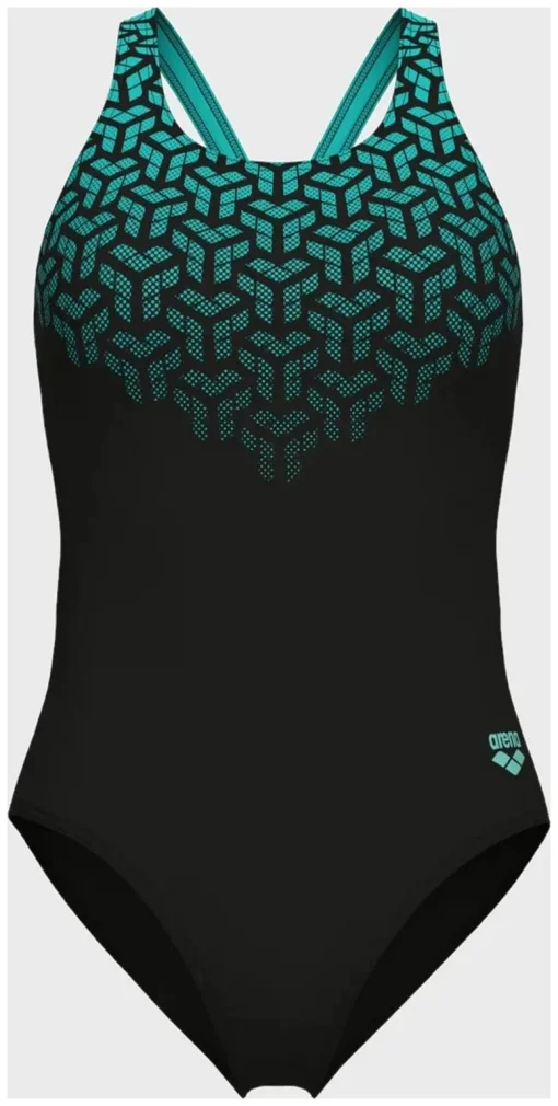 Купальник закритий для жінок Arena KIKKO V SWIMSUIT V BACK GRAPHI чорний, зелений Жін 38