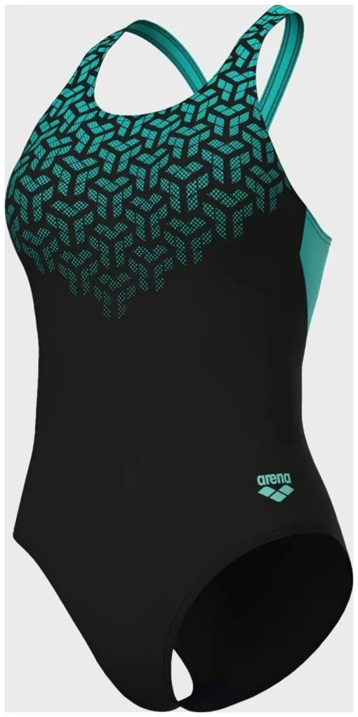 Купальник закритий для жінок Arena KIKKO V SWIMSUIT V BACK GRAPHI чорний, зелений Жін 40