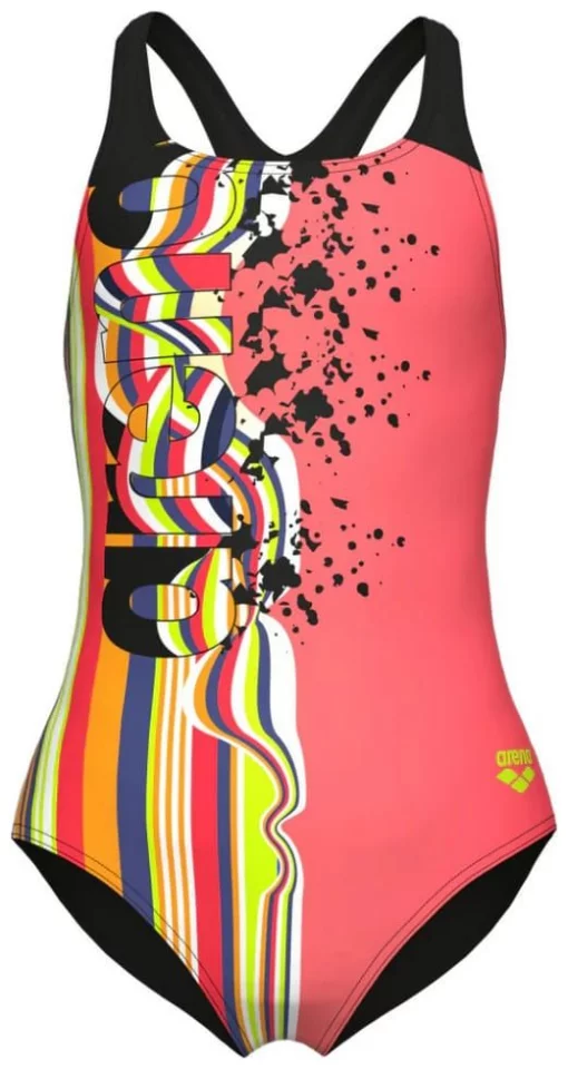 Купальник закритий для дівчат Arena PALETTE SWIMSUIT SWIM PRO BACK кораловий, чорний Діт 152 см