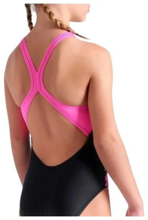 Купальник для дівчат Arena RHYTHM SWIMSUIT V BACK L чорний, рожевий Діт 128 см