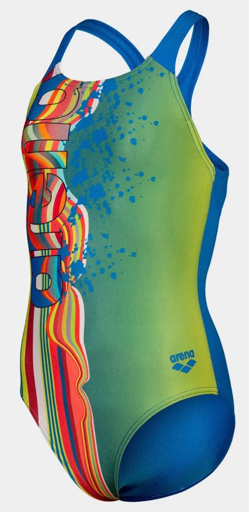 Купальник для дівчат Arena PALETTE SWIMSUIT SWIM PRO BACK блакитний, жовтий, мультикольор Діт 128 см