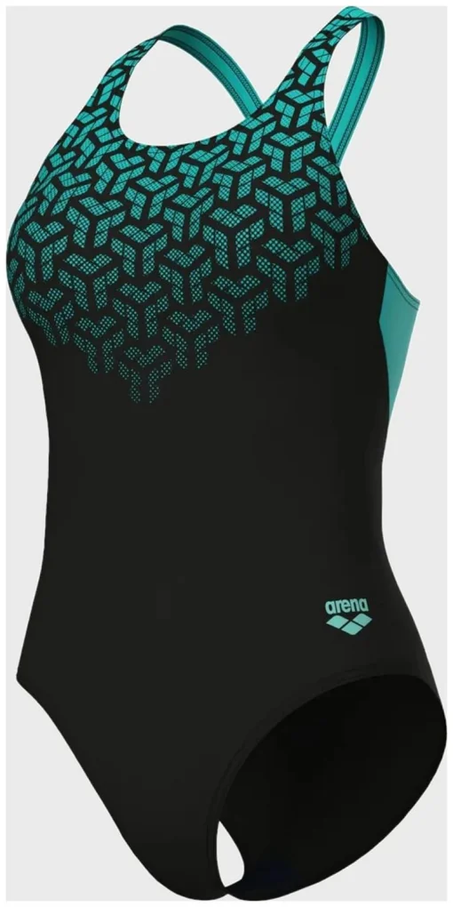 Купальник закритий для жінок Arena KIKKO V SWIMSUIT V BACK GRAPHI чорний, зелений Жін 38