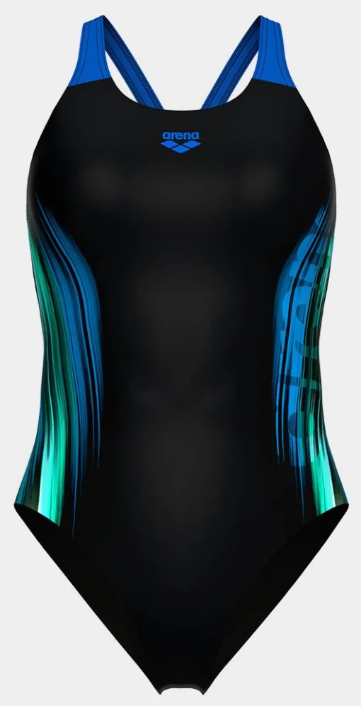 Купальник закритий для жінок Arena BREATH SWIMSUIT V BACK LB синій, чорний, бірюзовий Жін