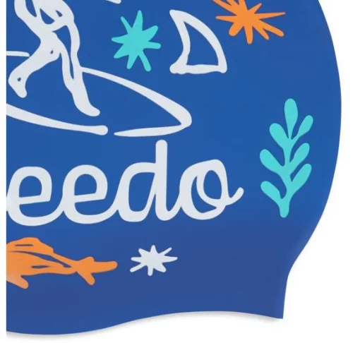 Шапка для плавання Speedo SLOGAN PRT CAP JU/JF/JM синій, білий Діт OSFM