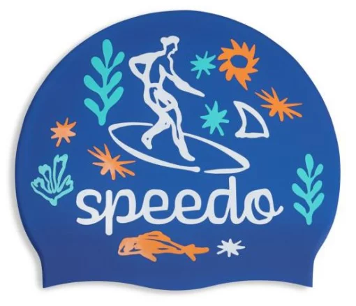 Шапка для плавання Speedo SLOGAN PRT CAP JU/JF/JM синій, білий Діт OSFM