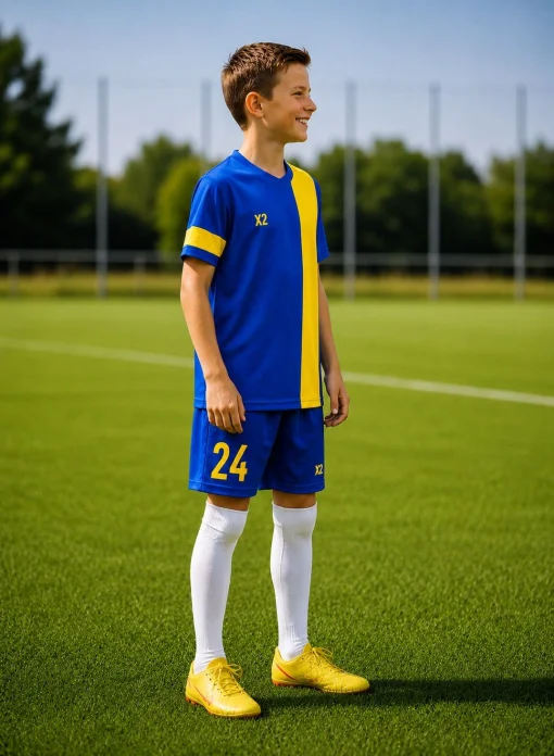 Дитяча футбольна форма X2 League (футболка+шорти), розмір L (синій/жовтий)