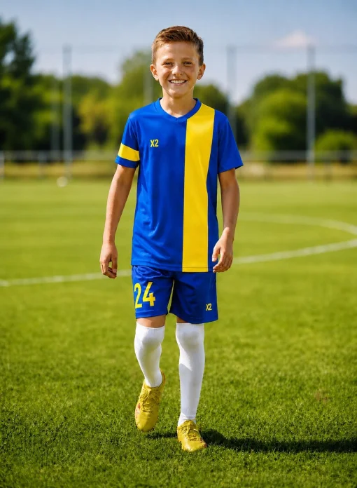 Дитяча футбольна форма X2 League (футболка+шорти), розмір L (синій/жовтий)