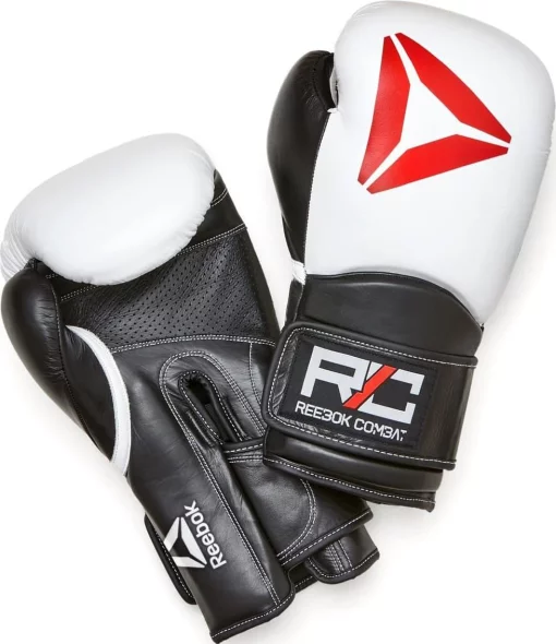 Боксерські рукавиці Reebok Combat Leather Boxing Gloves чорний, білий 10 унцій (RSCB-10010WH-10)