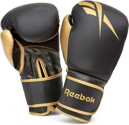 Боксерські рукавиці Reebok Boxing Gloves чорний, золото Чол 16 унцій