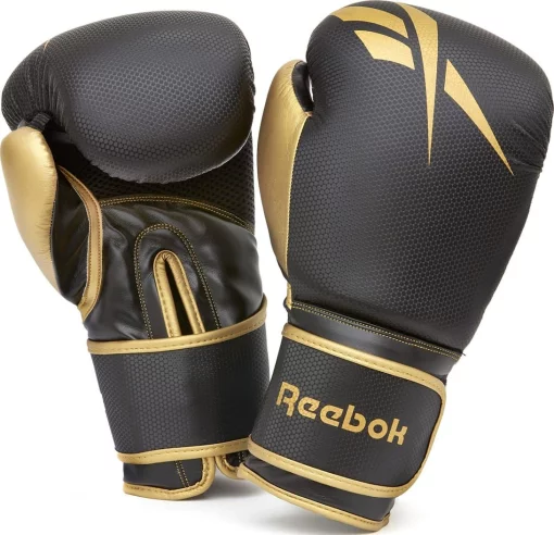 Боксерські рукавиці Reebok Boxing Gloves чорний, золотистий 12 унцій (RSCB-11117GB-12)
