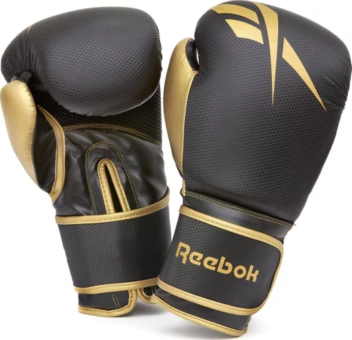 Боксерські рукавиці Reebok Boxing Gloves чорний, золотистий 14 унцій (RSCB-11117GB-14)